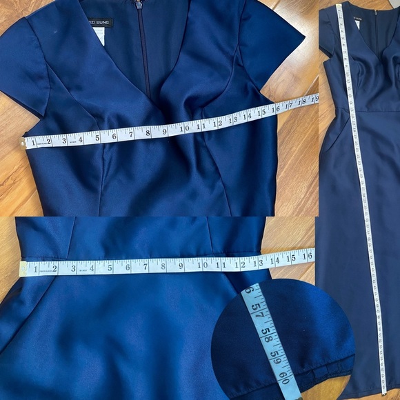 Alfred Sung Navy Satin Ball Gown Maxi Wedding Dress Prom Red Carpet Designer 4 - Picture 11 of 11